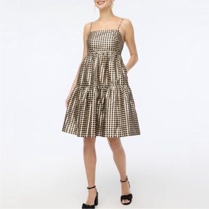 J.Crew Factory gingham tiered gold/black dress
